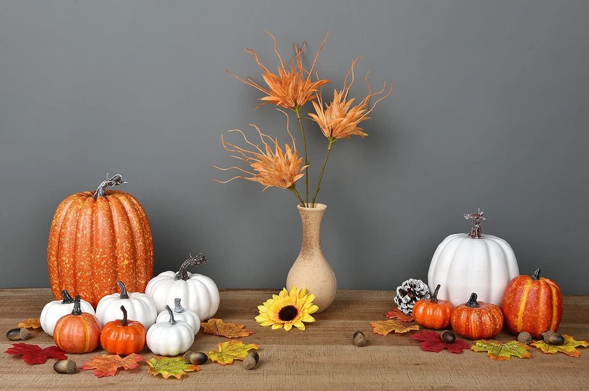 Bonner Harvest Decor Orange and White Artificial Pumpkin Set additional product photo