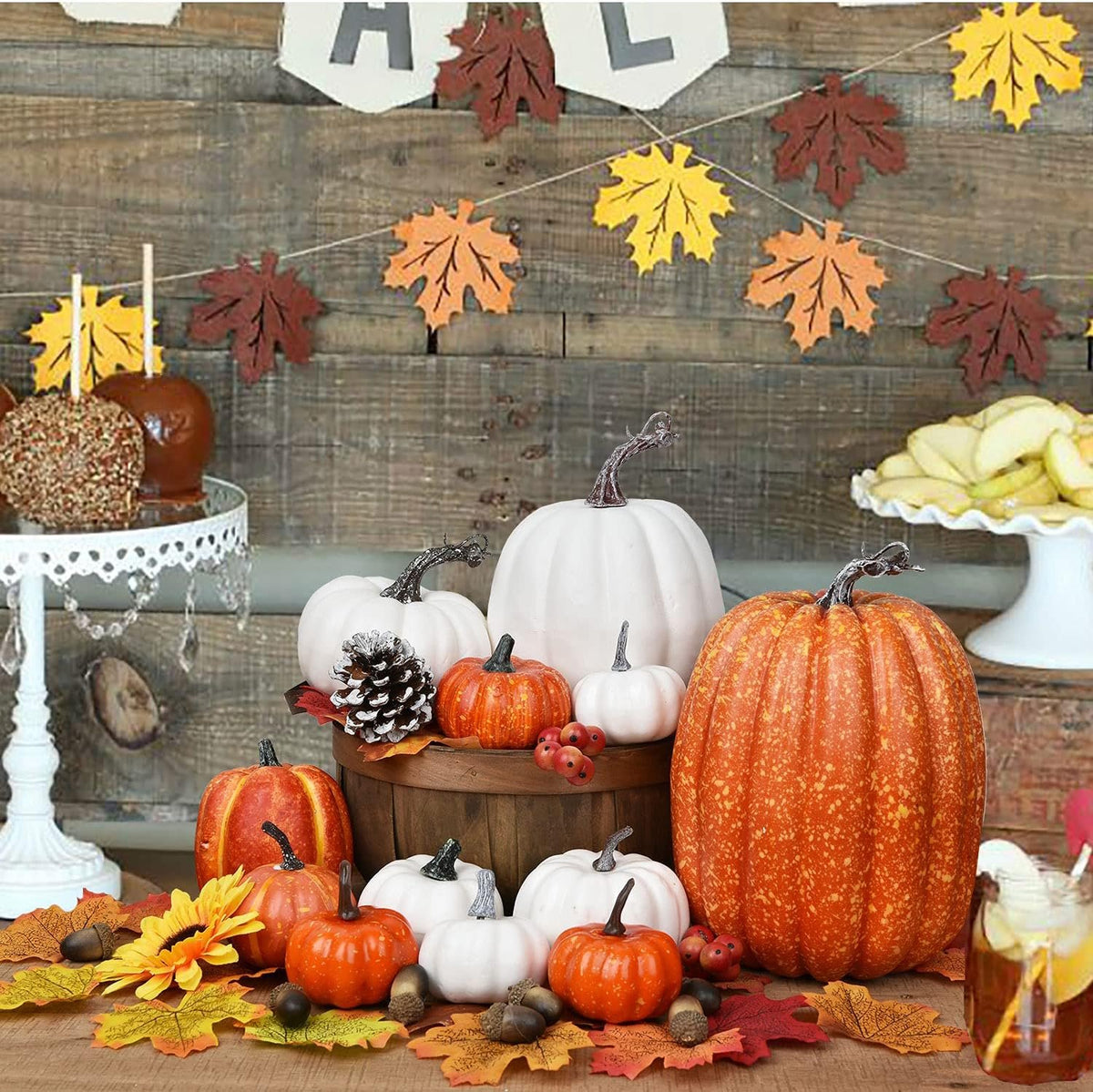 Bonner Harvest Decor Orange and White Artificial Pumpkin Set additional product photo