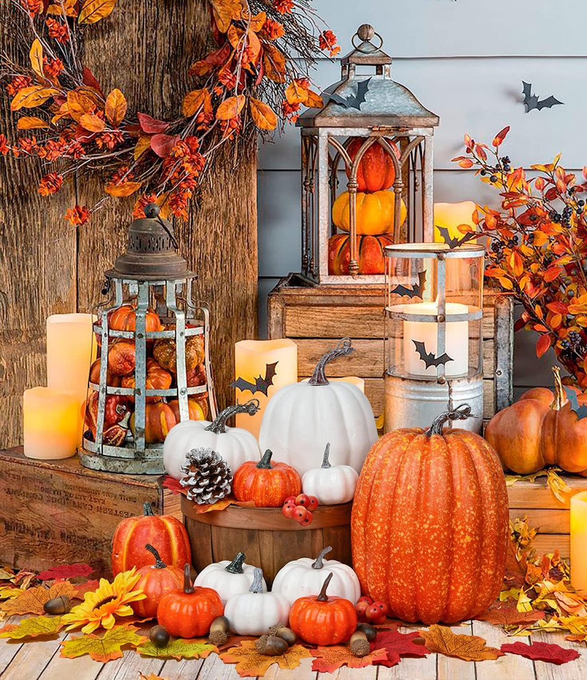 Bonner Harvest Decor Orange and White Artificial Pumpkin Set additional product photo