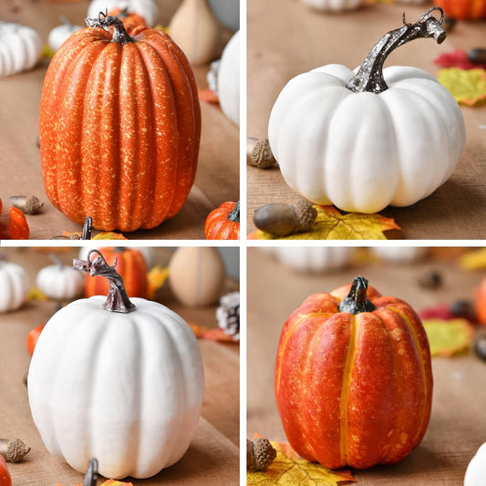 Bonner Harvest Decor Orange and White Artificial Pumpkin Set studio product photo