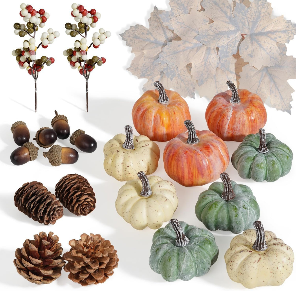 Bonner Harvest Decor Mini Pumpkin and Pinecone Decor Set studio product photo