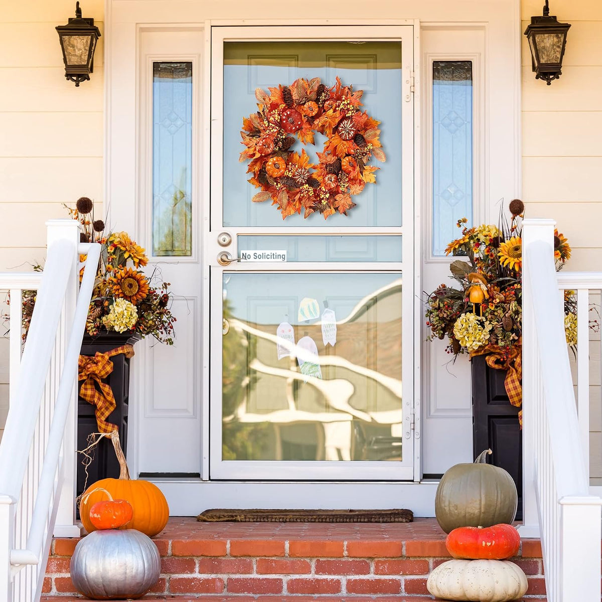 Bonner Harvest Decor Pumpkin and Maple Leaf Fall Wreath studio product photo