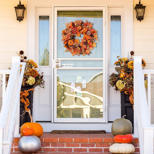 Bonner Harvest Decor Pumpkin and Maple Leaf Fall Wreath studio product photo