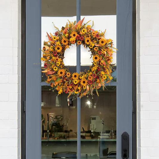 Bonner Harvest Decor Sunflower and Foliage Fall Wreath studio product photo