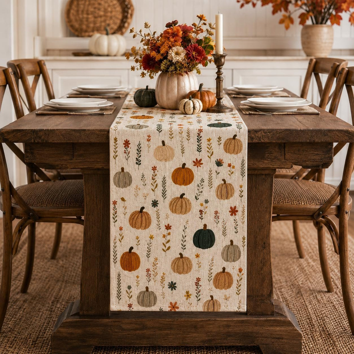 Bonner Harvest Decor Watercolor Pumpkin Table Runner studio product photo