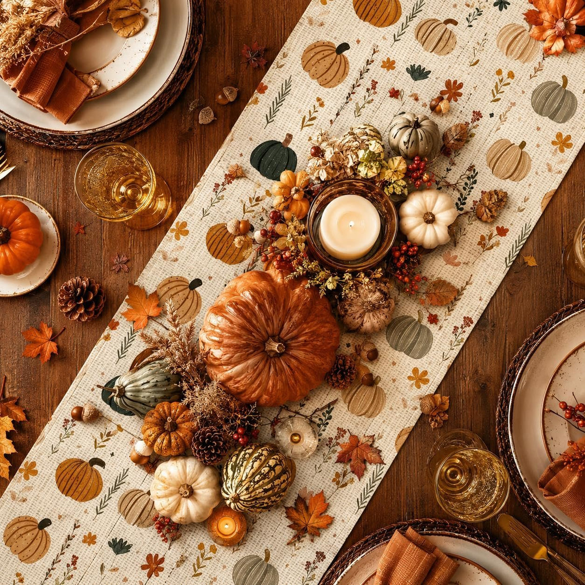 Bonner Harvest Decor Watercolor Pumpkin Table Runner additional product photo