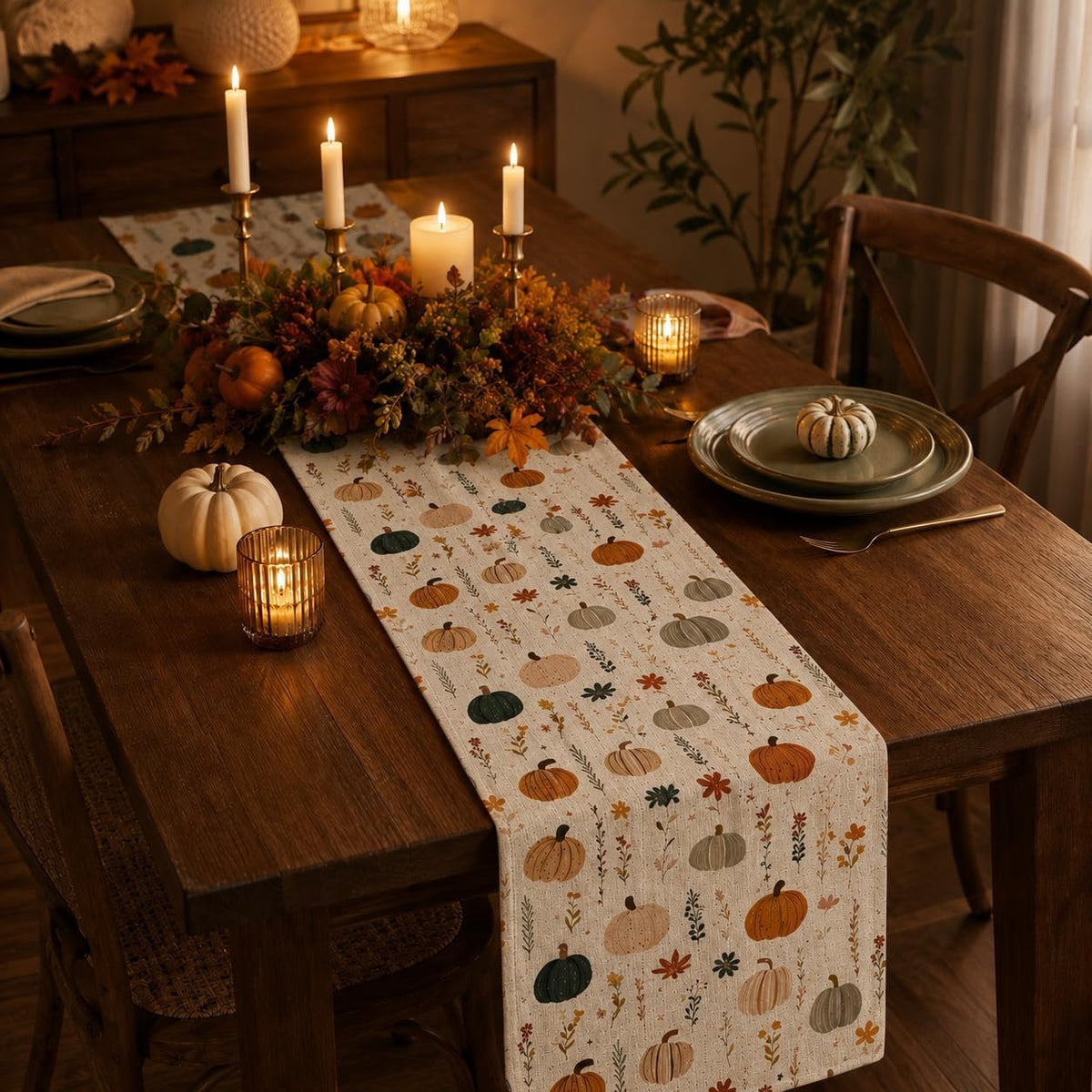 Bonner Harvest Decor Watercolor Pumpkin Table Runner additional product photo