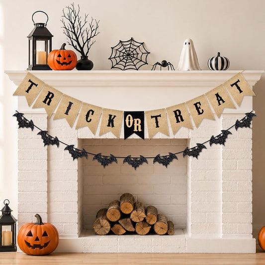 Bonner Harvest Decor Trick or Treat Burlap Banner Set studio product photo